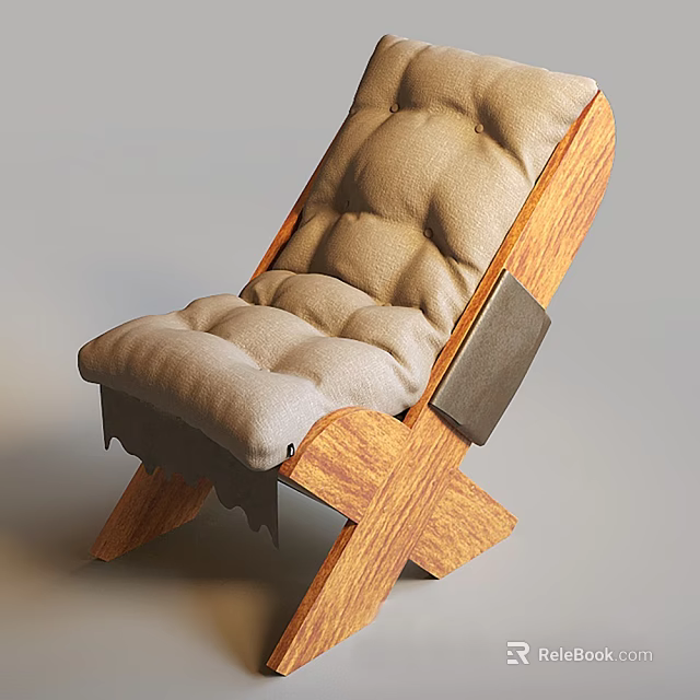 Comfortable Leisure Chair With Wooden Frame Beige Button Tufted Cushion And Cross Leg Design 3d model 