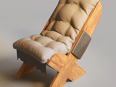 Comfortable Leisure Chair With Wooden Frame Beige Button Tufted Cushion And Cross Leg Design 3d model