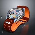 Elegant Orange Leather Strap Watch With Mechanical Dial And Metal Case For Daily Use