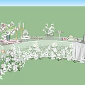 Elegant Dining Table Decorated With Flower Arrangements Candles Wedding Cake And Desserts