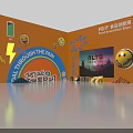 Vibrant Food Innovation Award Exhibition Booth With Snacks Drinks Cozy Sofa And Colorful Carpet