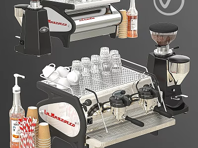 Modern Coffee Kitchen Appliances With Machine Grinder Glass Cups And Paper Cups 3d model