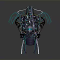 Sci Fi Mechanical Biological Character Design With Blue Tentacles And Black Structure 3d model
