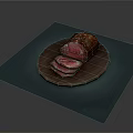 Sliced Roasted Meat Served On Wooden Plate With Juicy Texture And Tender Flavor