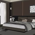 Modern Double Bed Bedroom With Gray Walls Forest View Nightstand Lamp And Decorative Painting