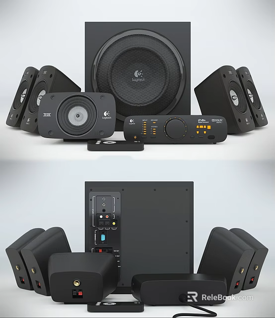 High Quality Home Theater Speaker System With Black Subwoofer Satellite Speakers And Control Panel 3d model 