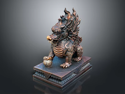 Bronze Kylin Statue Decorative Furniture Piece With Intricate Carvings And Base 3d model