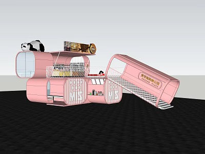 Modern Pink Container Building With Open Staircase And Large Glass Windows 3d model