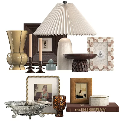 Stylish Decorative Ornament Set With Vase Table Lamp Photo Frames And Candle Holders 3d model
