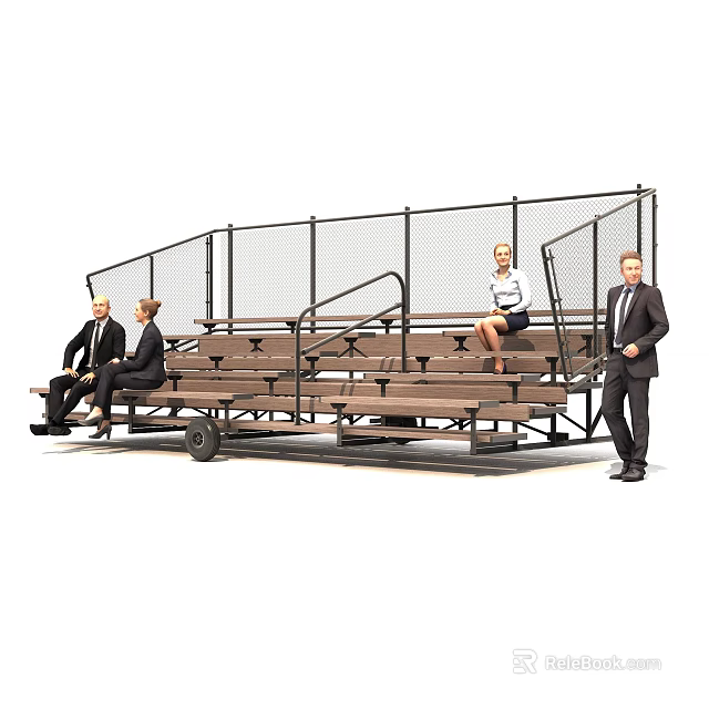 Public Facility Mobile Bleachers With Metal Fence Wooden Steps And Seating 3d model 