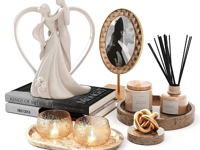 Decorative Ornament Set With Couple Figurine Photo Frame And Aromatherapy Candles 3d model