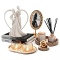 Decorative Ornament Set With Couple Figurine Photo Frame And Aromatherapy Candles