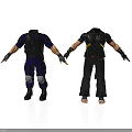 Two Detailed 3D Character Models In Blue Uniform And Black Outfit With Protective Gear