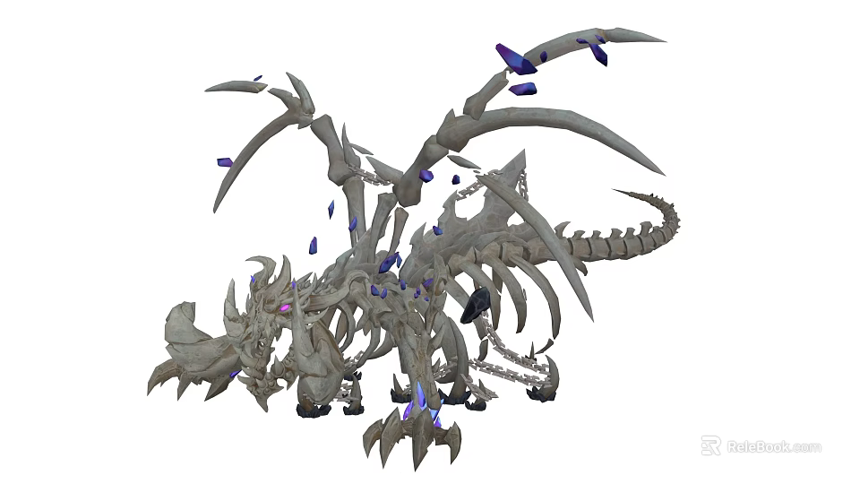 Mythical Skeleton Dragon With Purple Glowing Accents And Spiked Wings 3d model 