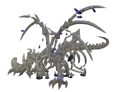 Mythical Skeleton Dragon With Purple Glowing Accents And Spiked Wings 3d model