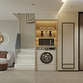 Modern Apartment Layout With Washing Machine Microwave And Living Area