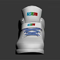 White High Top Shoes With Blue Laces Colorful Logo And Velcro Strap
