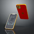 Red And Yellow Frame Smartphones With Apple Logo Camera And Car Image On Screen
