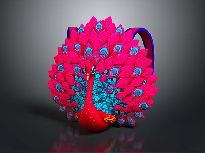 Game Movie Character 3D Pink Peacock With Spread Feathers Blue Spots And Red Body 3d model