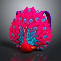 Game Movie Character 3D Pink Peacock With Spread Feathers Blue Spots And Red Body