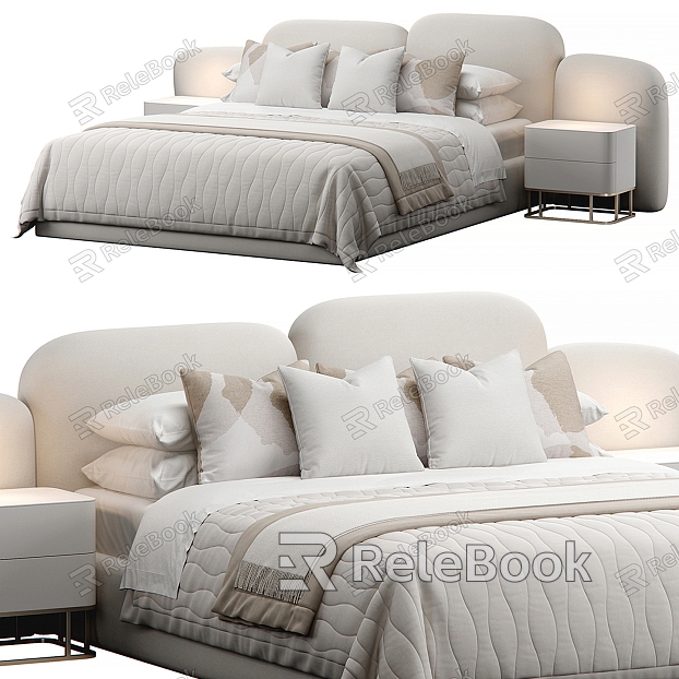 Stone European-style fabric double bed model