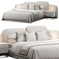 Elegant Modern Double Bed With Soft Headboard Quilted Bedspread Decorative Pillows And Bedside Table