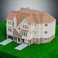 Single Family Detached Home With Brown Tiled Roof Stucco Walls Stone Base Two Car Garage