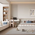 Modern Kids Room Interior With Bed Study Desk Bookshelf Stuffed Toys And Wall Art
