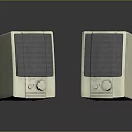 Pair of White Desktop Speakers With Control Knobs And Grilles On Black Surface 3d model