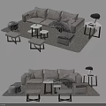 Modern Sectional Sofa And Coffee Table Set With Ottomans Side Tables And Area Rug 3d model