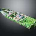 Detailed Architectural Model Showcasing Main Building Green Lawns Trees And Symmetrical Layout
