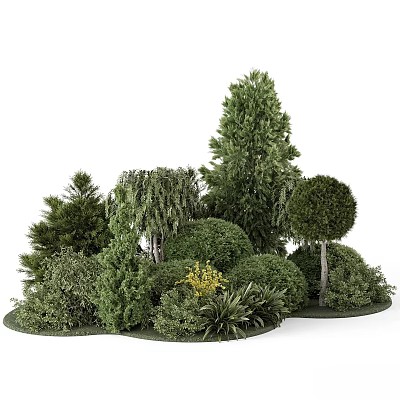 Decorative Ornament Set Featuring Various Green Plants Bushes Trees and Foliage for Home Decor 3d model