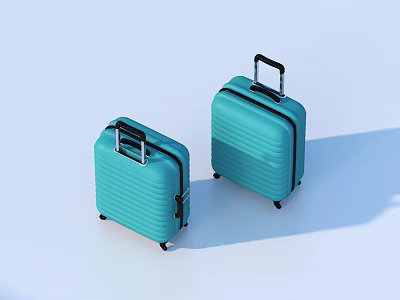 Light Blue Hard Shell Suitcases With Vertical Stripes Retractable Handles And Wheels 3d model