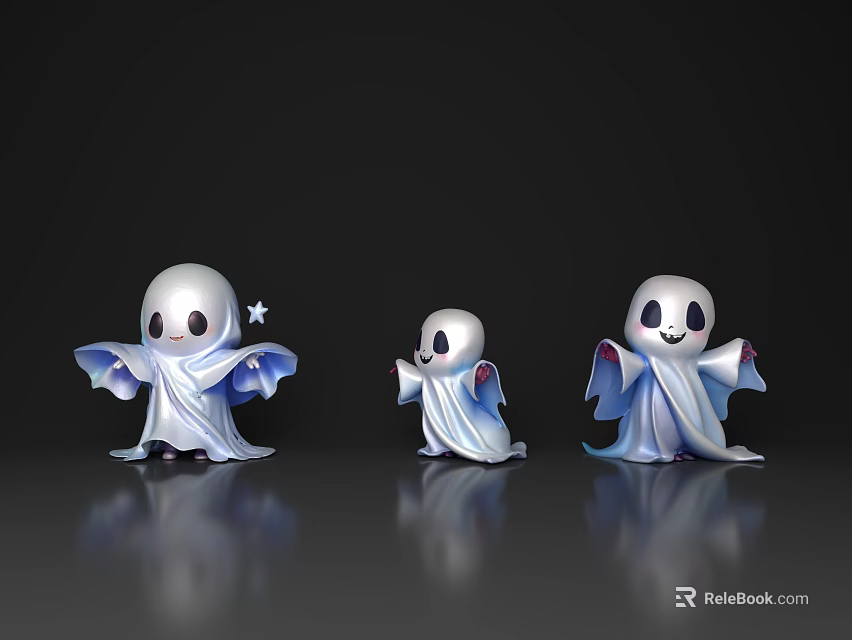 Cute Ghost Game Movie Characters With White Sheets Different Poses And Star Decoration 3d model 