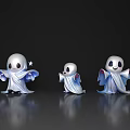 Cute Ghost Game Movie Characters With White Sheets Different Poses And Star Decoration