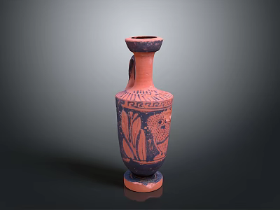 Ancient Terracotta Vase Sculpture Carving With Intricate Black Red Patterns And Handle 3d model
