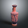 Ancient Terracotta Vase Sculpture Carving With Intricate Black Red Patterns And Handle