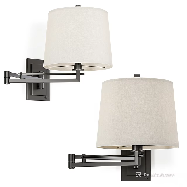 Modern Wall Mounted Lamps With Linen Shade And Adjustable Black Metal Arm Design 3d model 
