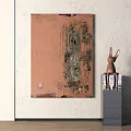 Brown And Pink Abstract Painting With Textured Lines For Modern Home Wall Art
