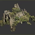 Detailed Castle Ruins Model With Stone Walls Green Vegetation And Courtyard