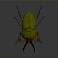 Stunning Metallic Green Shiny Beetle With Prominent Horns And Orange Legs