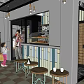 Modern Milk Tea Shop Interior With Hanging Lights Chalkboard Menu And Red Bench