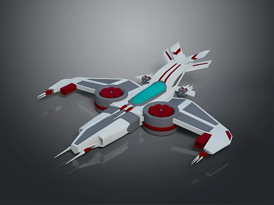 White Red Sci-Fi Aircraft Model with Streamlined Design Red Circular Engines Blue Accent Wing Structures 3d model