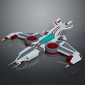 White Red Sci-Fi Aircraft Model with Streamlined Design Red Circular Engines Blue Accent Wing Structures 3d model