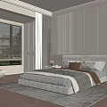 Modern Bedroom Interior With Upholstered Headboard Decorative Pillows Area Rug And Large Window