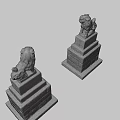 Ancient Traditional Stone Lion Statues With Intricate Carved Details On Pedestals