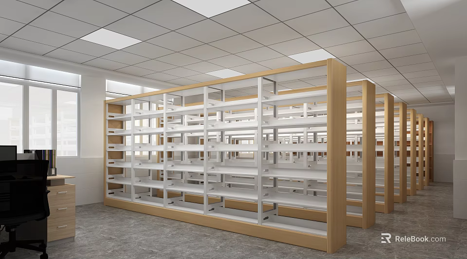 Modern Library Shelving Design With Wooden Frames 3d model