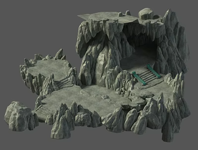 Garden Landscape Design With Rockery Formations Stone Steps And Green Bridge 3d model