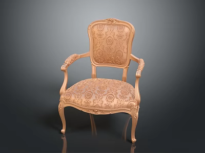 Elegant European Style Accent Chair With Carved Armrests And Patterned Fabric Upholstery 3d model