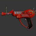 Red Steampunk Mechanical Gun with Gear Details Barrel and Vintage Grip Design